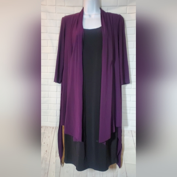 R&M Richard's Purple and Black Jacket Mock Dress Twofer - Picture 2 of 11